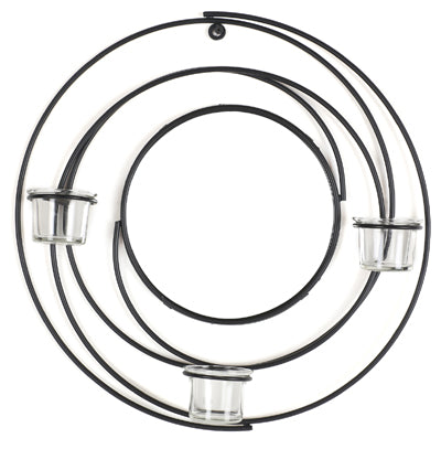 15.5" Blk Metal Wall Sconce with Mirror & 3 Clr Gls
