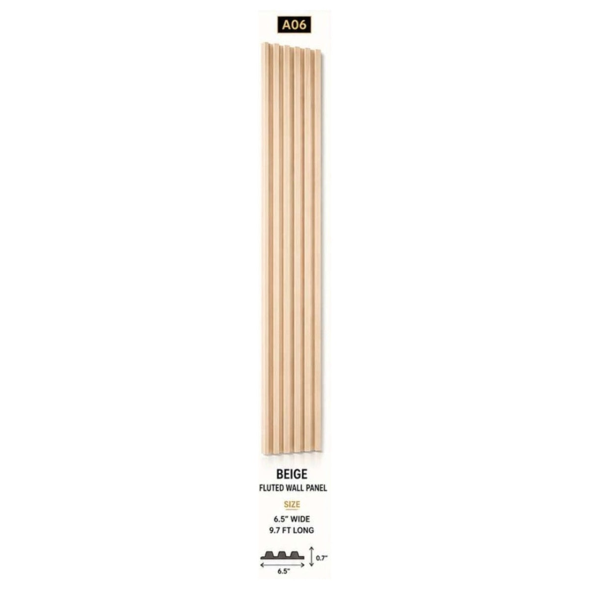 Beige fluted 3D UPVC wall panel, 6.5 inch x 9.7 ft