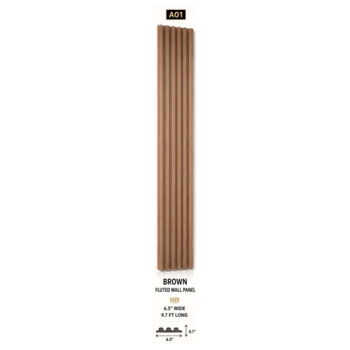 Brown fluted 3D UPVC wall panel, 6.5 inch x 9.7 ft