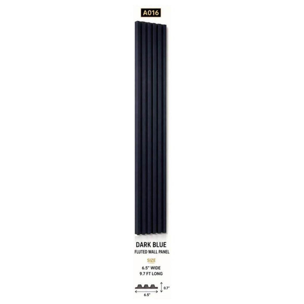 Dark blue fluted 3D UPVC wall panel, 6.5 inch x 9.7 ft