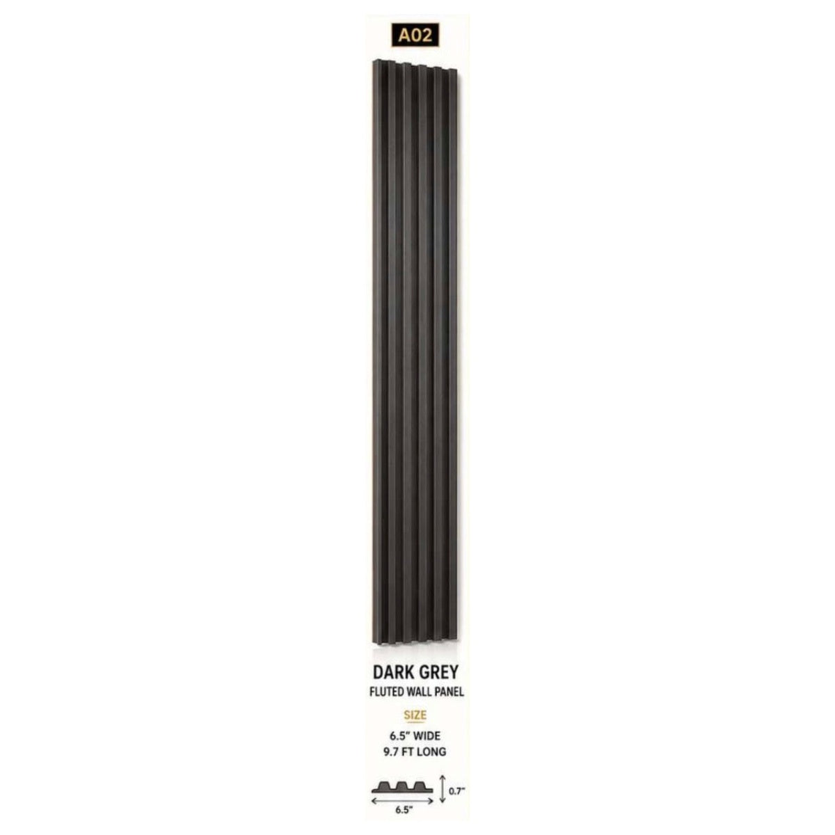Dark grey fluted 3D UPVC wall panel, 6.5 inch x 9.7 ft
