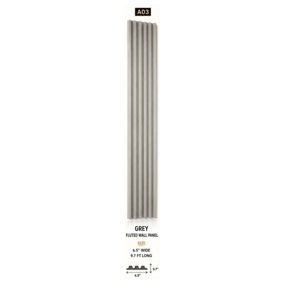 Grey fluted 3D UPVC wall panel, 6.5 inch x 9.7 ft