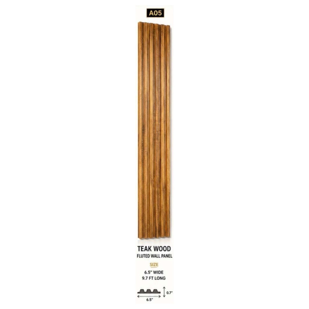 Teak wood fluted 3D UPVC wall panel, 6.5 inch x 9.7 ft