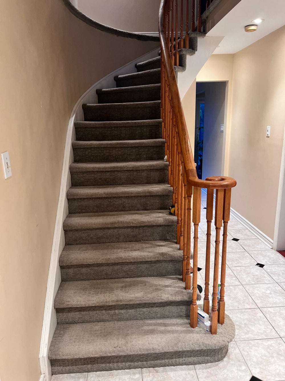 Before: Staircase: carpet to hardwood stairs