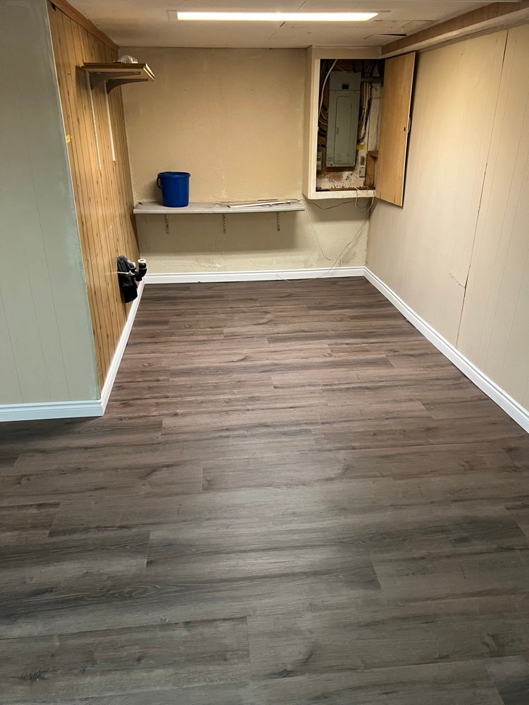 After: Basement: demolition to new vinyl floor