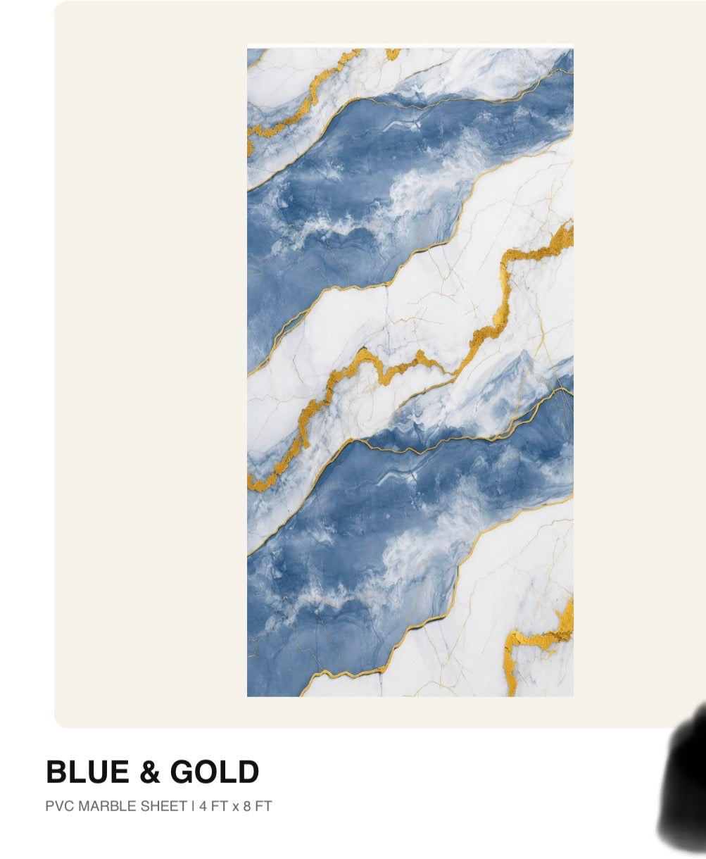 PVC marble sheet 4x8 - Blue & Gold